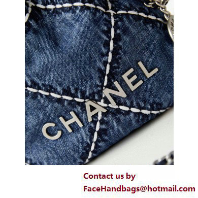 Chanel Stitched Denim & Silver-Tone Metal CHANEL 22 Mini Handbag AS3980 Blue